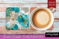 Turquoise Texture Square Coaster - Glitter Background PNG Product Image 1