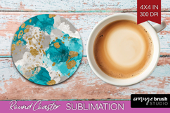 Turquoise Texture Round Coaster - Glitter Background Coaster Product Image 1