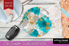 Turquoise Texture Car Coaster - Glitter Background Coaster Product Image 1