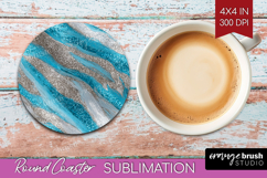 Turquoise Texture Round Coaster - Glitter Background Coaster Product Image 1