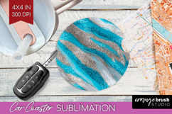 Turquoise Texture Car Coaster - Glitter Background Coaster Product Image 1