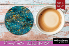 Turquoise Texture Round Coaster - Glitter Background Coaster Product Image 1