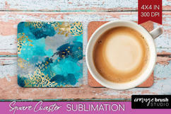 Turquoise Texture Square Coaster - Glitter Background PNG Product Image 1