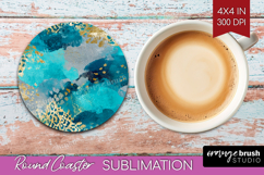 Turquoise Texture Round Coaster - Glitter Background Coaster Product Image 1