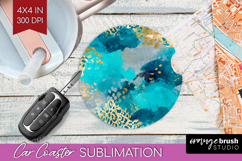 Turquoise Texture Car Coaster - Glitter Background Coaster Product Image 1