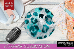 Turquoise Texture Car Coaster - Glitter Background Coaster Product Image 1