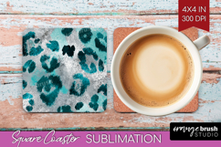 Turquoise Texture Square Coaster - Glitter Background PNG Product Image 1