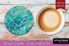 Turquoise Texture Round Coaster - Glitter Background Coaster Product Image 1