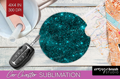 Turquoise Texture Car Coaster - Glitter Background Coaster Product Image 1