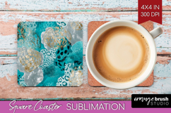 Turquoise Texture Square Coaster - Glitter Background PNG Product Image 1