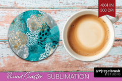 Turquoise Texture Round Coaster - Glitter Background Coaster Product Image 1