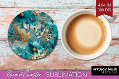 Turquoise Texture Round Coaster - Glitter Background Coaster Product Image 1