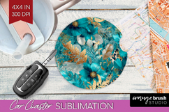 Turquoise Texture Car Coaster - Glitter Background Coaster Product Image 1