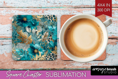 Turquoise Texture Square Coaster - Glitter Background PNG Product Image 1