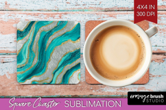 Turquoise Texture Square Coaster - Glitter Background PNG Product Image 1