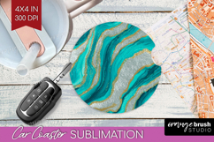 Turquoise Texture Car Coaster - Glitter Background Coaster Product Image 1