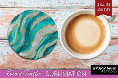 Turquoise Texture Round Coaster - Glitter Background Coaster Product Image 1