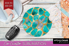 Turquoise Texture Car Coaster - Glitter Background Coaster Product Image 1