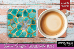 Turquoise Texture Square Coaster - Glitter Background PNG Product Image 1