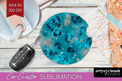 Turquoise Texture Car Coaster - Glitter Background Coaster Product Image 1