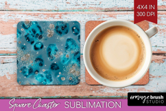 Turquoise Texture Square Coaster - Glitter Background PNG Product Image 1