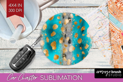 Turquoise Texture Car Coaster - Glitter Background Coaster Product Image 1
