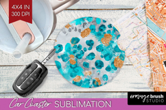 Turquoise Texture Car Coaster - Glitter Background Coaster Product Image 1