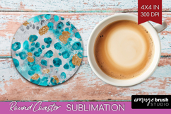 Turquoise Texture Round Coaster - Glitter Background Coaster Product Image 1