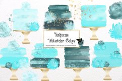 Turquoise Watercolor Cakes Clipart Product Image 1