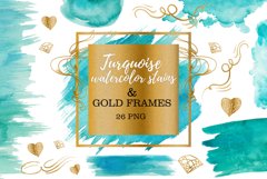 Turquoise watercolor stains and gold Product Image 1