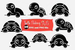 Turtle Peeking Over Edge SVG, Cute Sea Turtle Cut File PNG Product Image 1