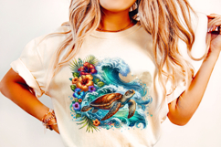 Sea Turtle PNG, Floral Turtle PNG, Summer PNG, Summer Vibes Product Image 2