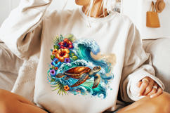 Sea Turtle PNG, Floral Turtle PNG, Summer PNG, Summer Vibes Product Image 3