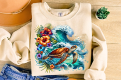 Sea Turtle PNG, Floral Turtle PNG, Summer PNG, Summer Vibes Product Image 1