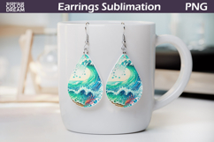 Ocean Wave Earrings Sublimation | Teardrop Summer Beach Product Image 1