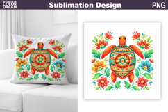 Folk Art Sea Turtle Sublimation | Summer Animal Pillow Product Image 1