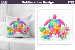 Rainbow Turtle Floral Sublimation | Summer Animal Pillow Product Image 1