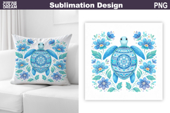 Blue Folk Turtle Sublimation | Summer Animal Floral Pillow Product Image 1