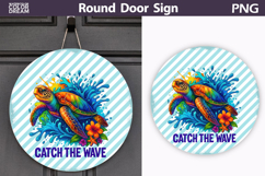 Colorful Turtle Wave Design | Round Door Sign Product Image 1