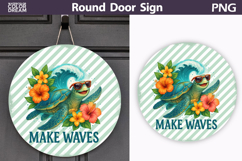 Cute Turtle Wave Design | Round Door Sign Product Image 1