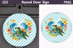 Watercolor Turtle Wave Design | Round Door Sign Product Image 1