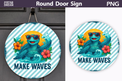 Cute Turtle Wave Design | Round Door Sign Product Image 1