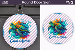 Colorful Turtle Wave Design | Round Door Sign Product Image 1