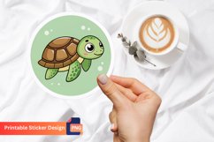 Turtle Round Sticker, Ocean Life Sticker, Turtle Art Product Image 1