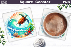 Sea Turtle Square Coaster | Ocean Sublimation Design Product Image 1