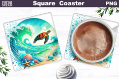 Sea Turtle Square Coaster | Ocean Sublimation Design Product Image 1