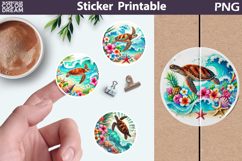 Sea Turtle Sticker | Sea Ocean Round Sticker Product Image 1