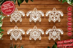 Papercut Set of Cute Baby Sea Turtles with Abstract Shapes Product Image 1