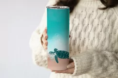 Beach sublimation tumbler wrap 20 Oz, summer tumbler design, sea turtle tumbler wrap.