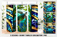 Ocean Stained Glass Skinny Tumbler Sublimation Design PNG Product Image 1